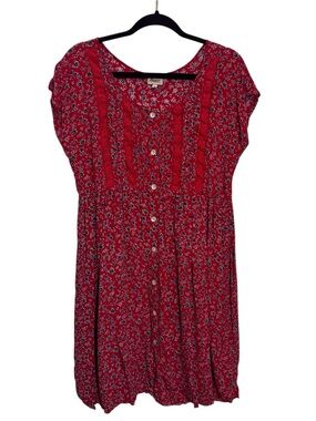 Vintage Annie Medium Red Floral Lace Mini Dress Grunge Cottagecore Praire Ditsy